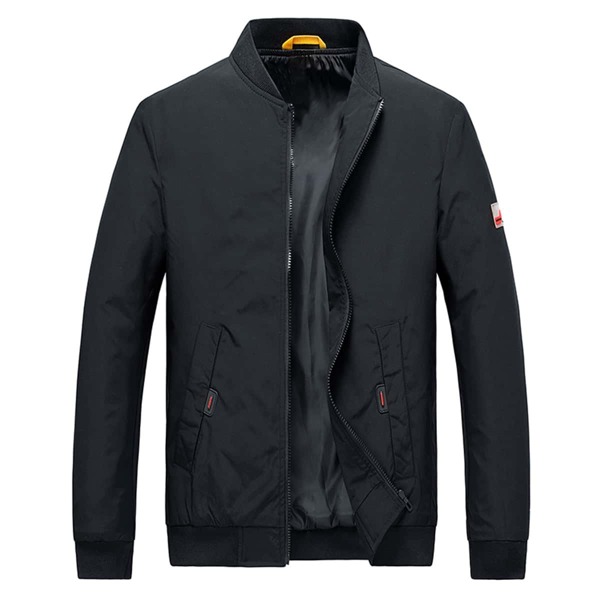 

Men Patched Zipper Bomber Jacket, Black