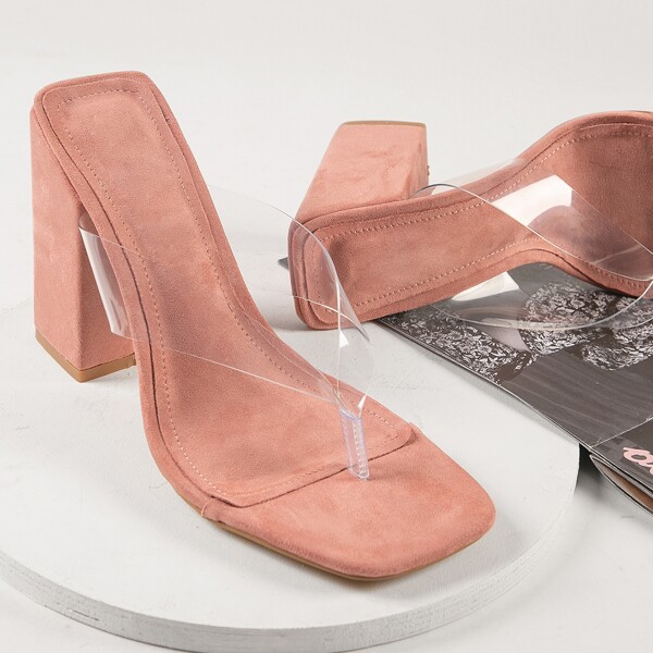 

Vegan Suede Transparent Thong High Heels, Dusty pink