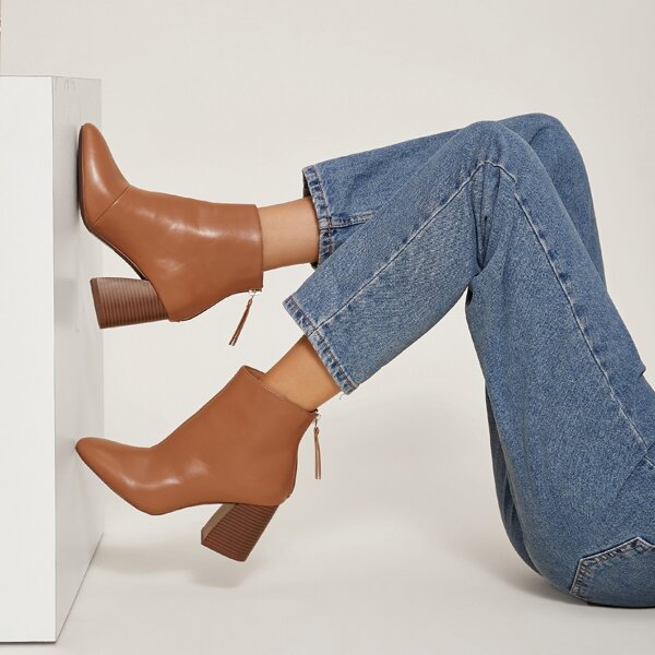 

Vegan Leather High Block Heel Boots, Brown