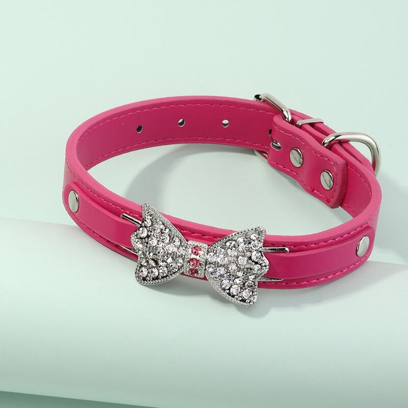 

1pc Rhinestone Bow Decor Dog Collar, Hot pink