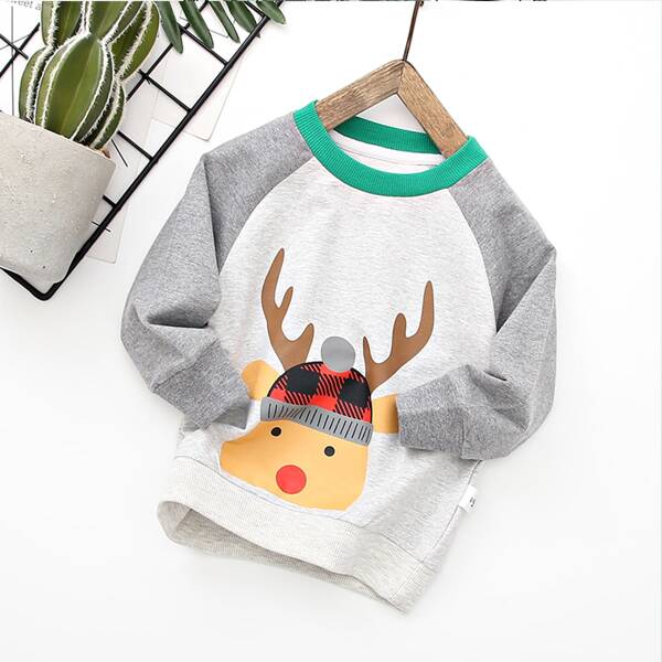 

Toddler Boys Christmas Reindeer Print Sweatshirt, Light grey