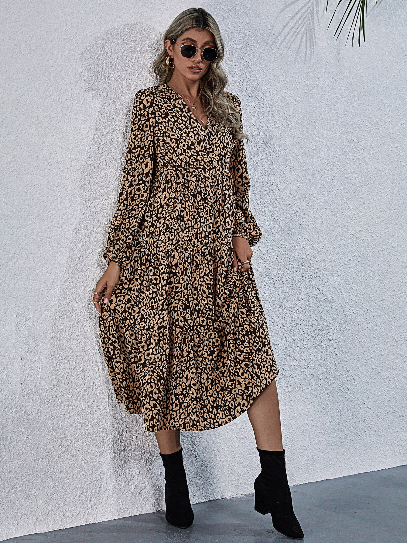 Allover Print Surplice Front Ruffle Hem Dress thumbnail