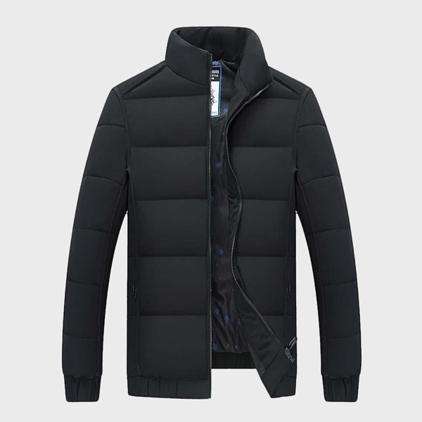 

Men Slogan Graphic Puffer Jacket, Black