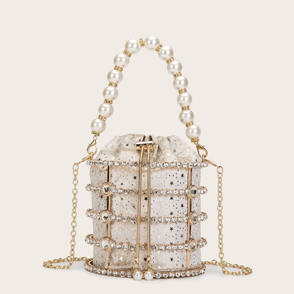 

Faux Pearl & Rhinestone Decor Clutch Bag, Apricot
