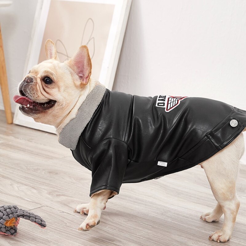 

1pc Embroidery Patch Decor Dog Leather Coat, Black