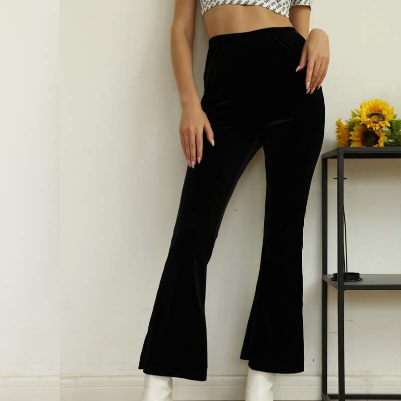 

Velvet Flared Pants, Black