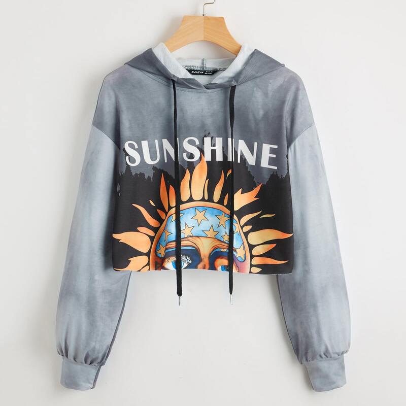 

Drop Shoulder Letter and Tie Dye Hoodie, Multicolor