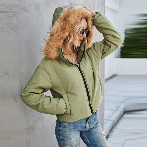 

Zip Up Hooded Padded Jacket, Army green