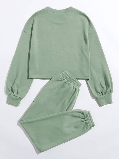 Drop Shoulder Solid Pullover & Sweatpants Set