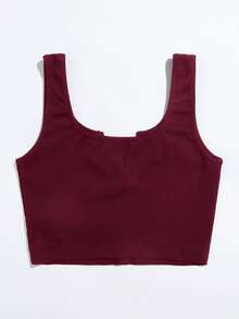 SHEIN EZwear Top tank con botón delantero de cuello V - Granate - Ver 2