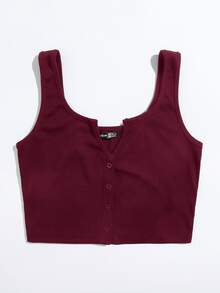 SHEIN EZwear Top tank con botón delantero de cuello V - Granate - Ver 3