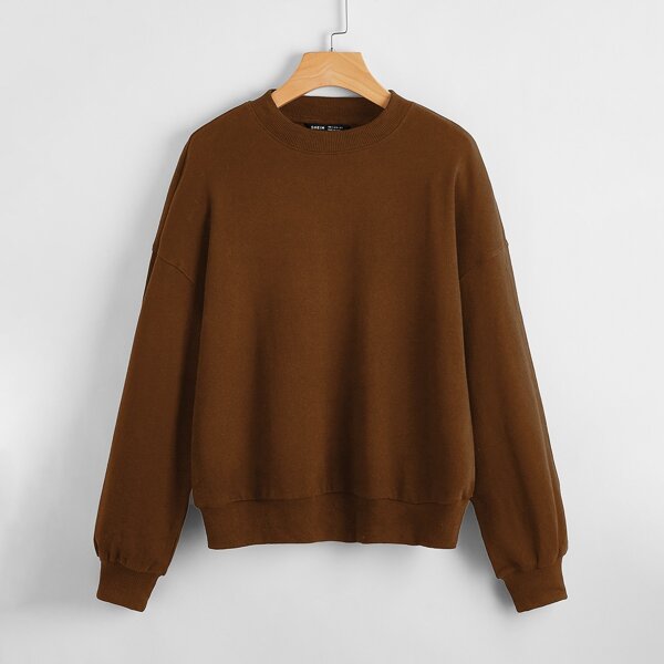 

Drop Shoulder Solid Pullover, Coffee brown