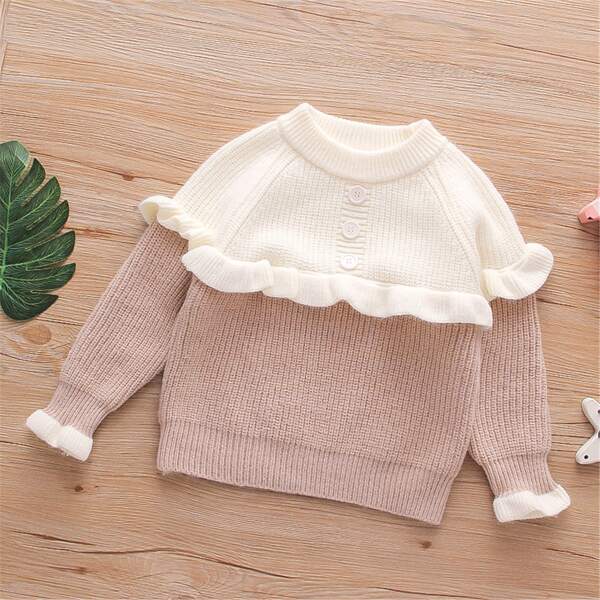 

Girls Two Tone Ruffle Trim Sweater, Multicolor