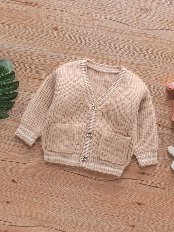 Toddler Girls Striped Pattern Double Pocket Cardigan Toddler Girls Striped Pattern Double Pocket Cardigan