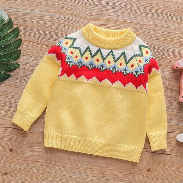 

Toddler Girls Geo Pattern Raglan Sleeve Sweater, Yellow