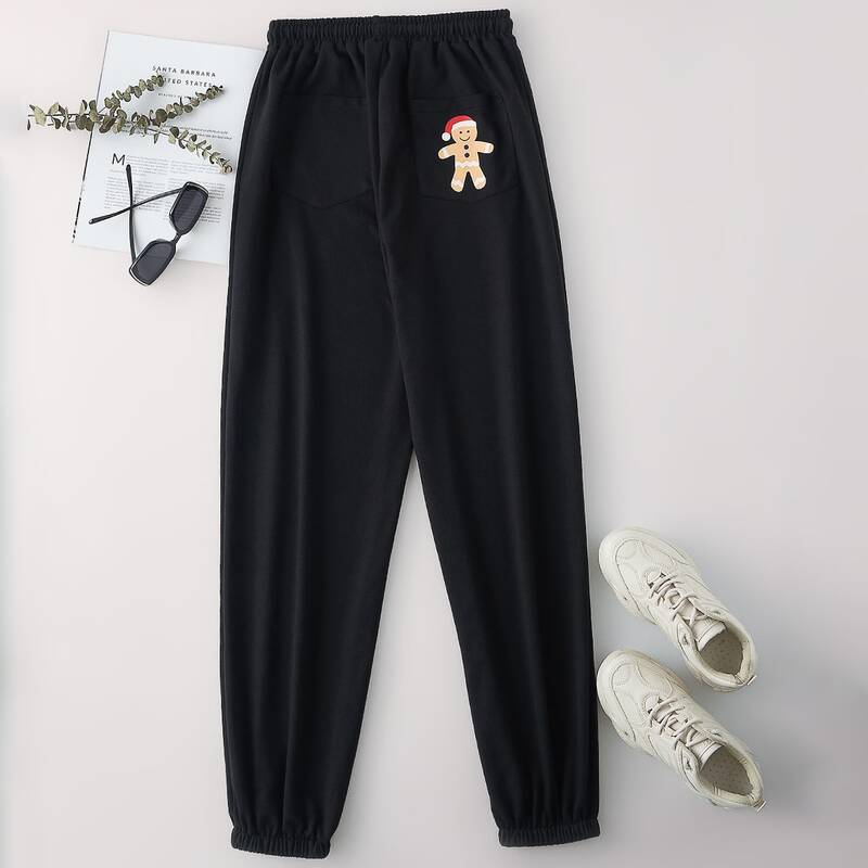 

Christmas Cartoon Graphic Sweatpants, Black