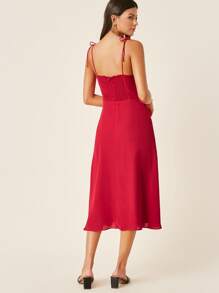 SHEIN Tie Shoulder High Split Hem Bustier Dress - Rose Red - View 2
