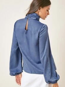 SHEIN Draped Front Lantern Sleeve Top - Dusty Blue - View 2