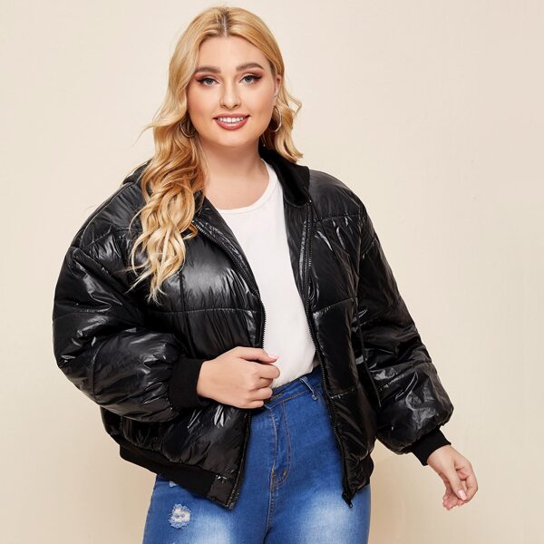 

Plus Pocket Side Puffer Jacket, Black