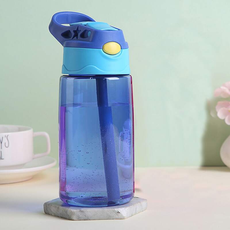 

1pc Color Block Straw Bottle, Blue
