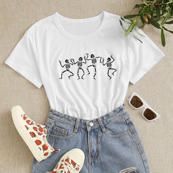 

Skull Print Short Sleeve Tee, White