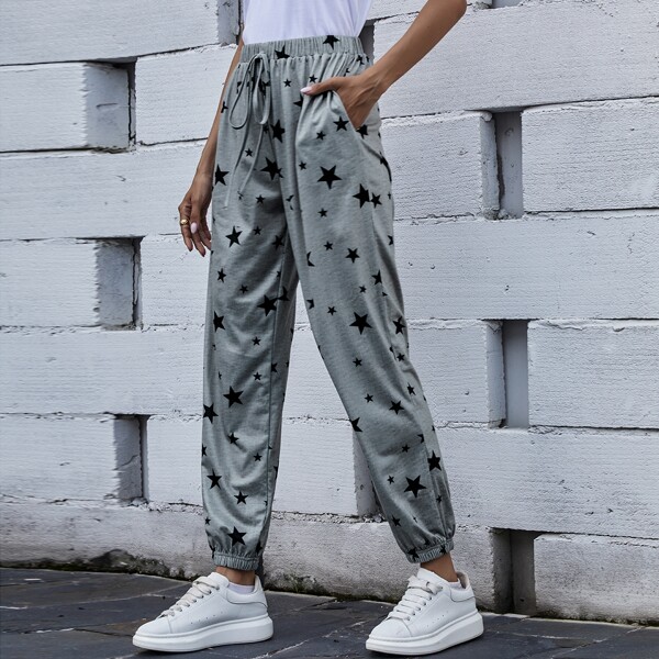 

Galaxy Print Slant Pocket Sweatpants, Light grey