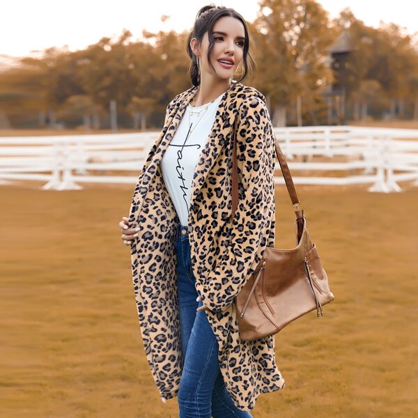 

Leopard Print Teddy Hooded Coat, Multicolor