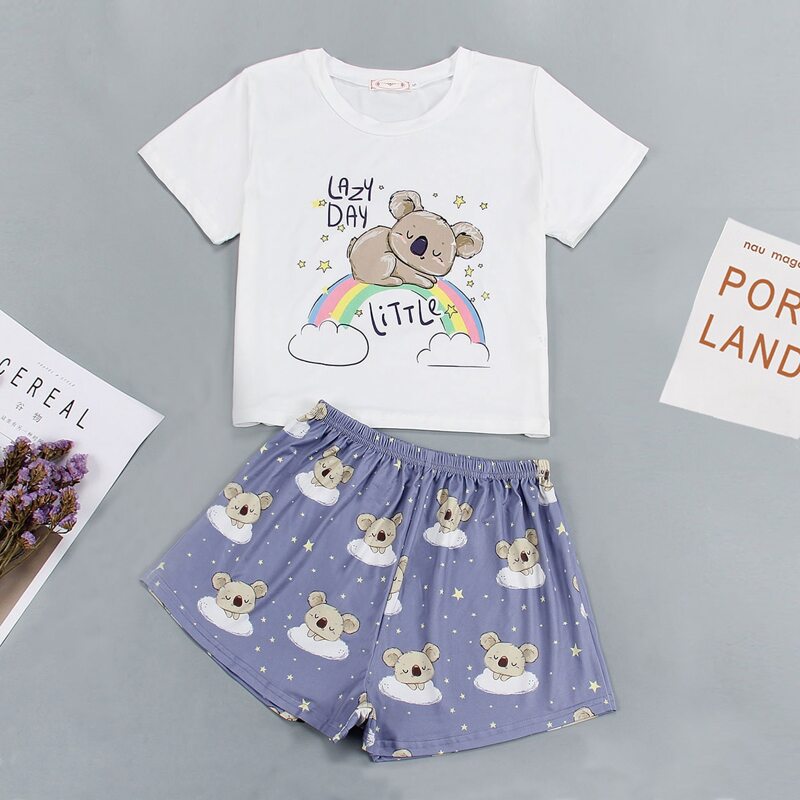 

Slogan & Cartoon Graphic PJ Set, Multicolor