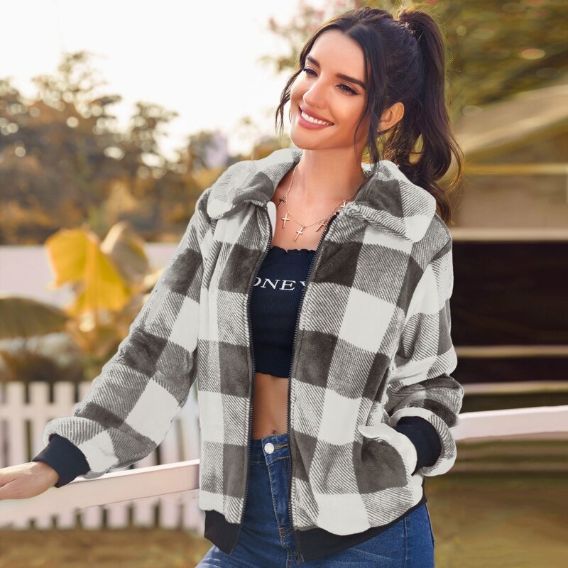 

Gingham Zip Up Flannel Jacket, Multicolor