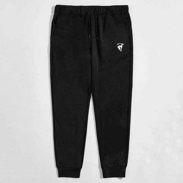 

Men Graphic Print Slant Pocket Joggers, Black