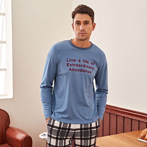 

Men Drop Shoulder Slogan Graphic Tee, Dusty blue