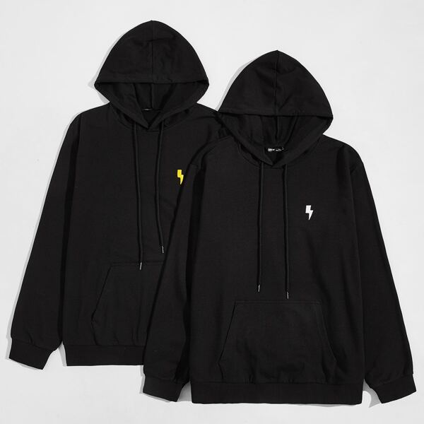 

Men 2 pack Embroidery Lightning Drawstring Hoodie, Black