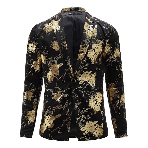 

Men Lapel Collar Allover Floral Print Blazer, Multicolor