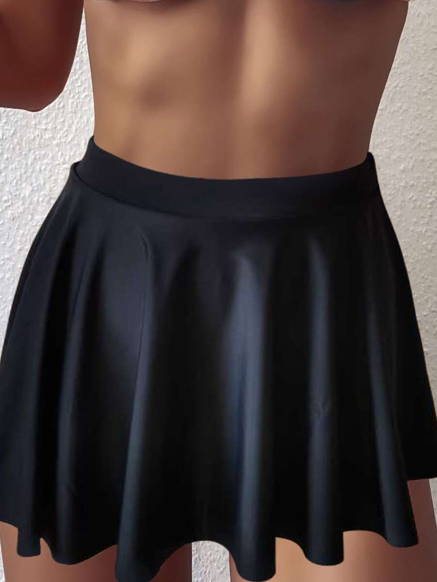 SHEIN Swim Summer Beach Ruffle Hem Bikini Skort - Black - View 1