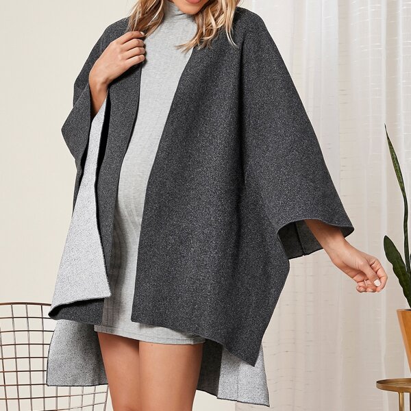 

Maternity Open Front Cloak Sleeve High-low Hem Coat, Dark grey