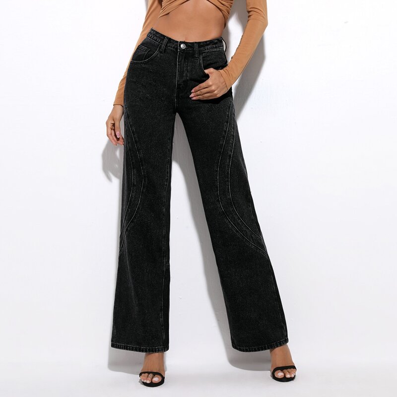

High Waist Wide Leg Jeans, Black