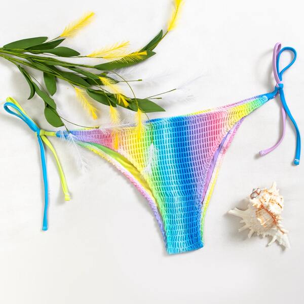 

Ombre Smocked Tie Side Bikini Thong, Multicolor
