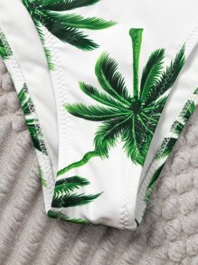 Palm Tree Smocked Frill Bandeau Bikini Set Summer Beach - Multicolor - View 3