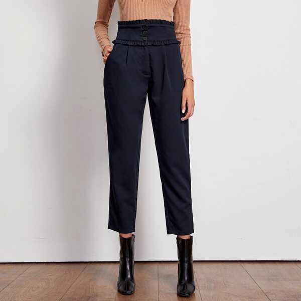 

Button Fly Frill Waist Pants, Royal blue navy blue