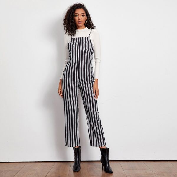 

Vertical Striped Cami Jumpsuit, Black and white
