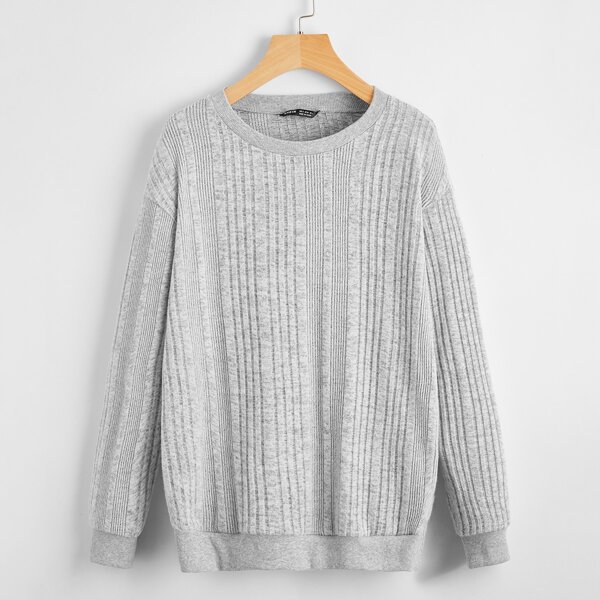 

Drop Shoulder Rib Knit Sweatshirt, Grey