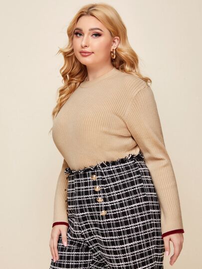 Plus Split Sleeve Rib-knit Sweater