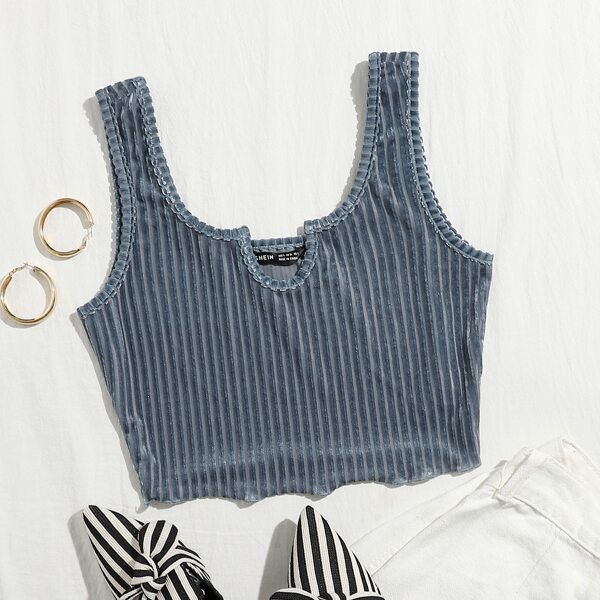 

Solid Crop Velvet Tank Top, Dusty blue