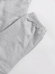 SHEIN 女孩落肩拉鏈半開襟套頭衫和慢跑褲套裝 - 淺灰色 - 查看 4