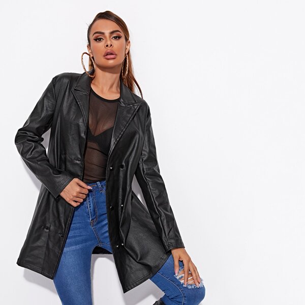

Double Button Coated Denim Coat, Black