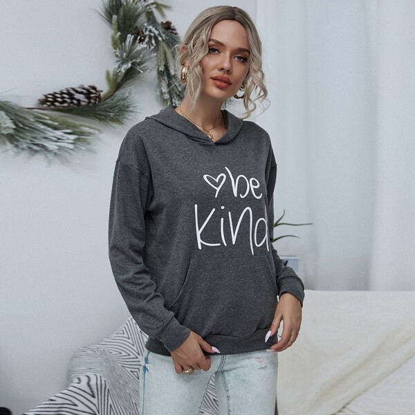 

Kangaroo Pocket Letter Graphic Hoodie, Dark grey