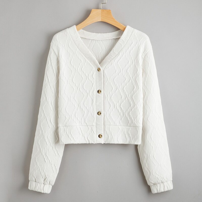 

Solid Button Front Cardigan, White