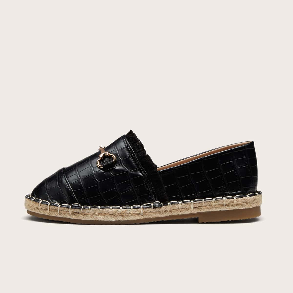 

Metal Decor Espadrille Loafers, Black