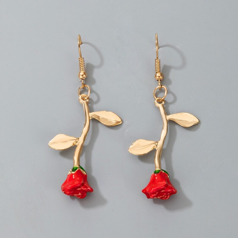 

Rose Drop Earrings, Red