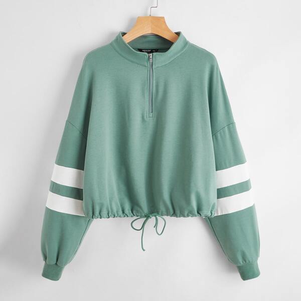 

Plus Drop Shoulder Drawstring Sweatshirt, Pastel mint green